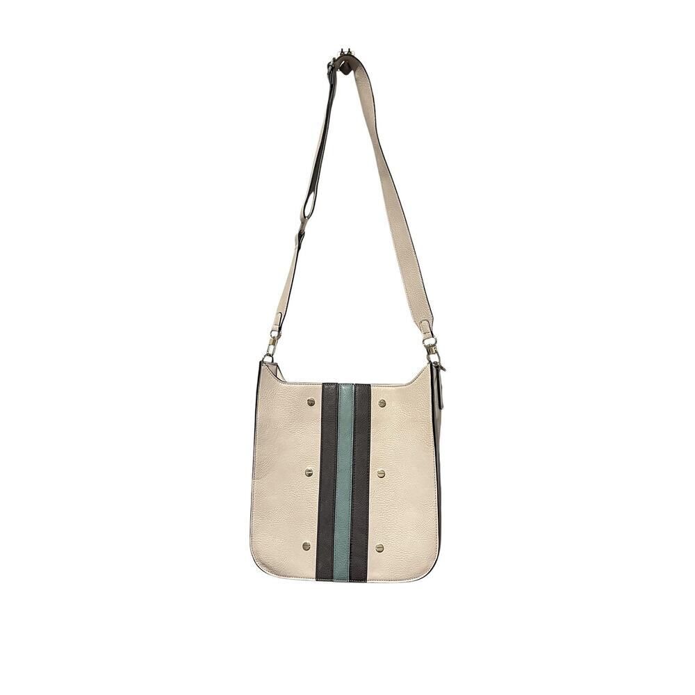 Neiman Marcus Crossbody Bag Womens Medium Cream Leather Striped Studded